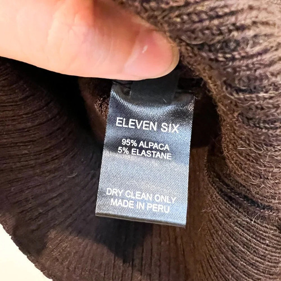 Eleven Six Ana Alpaca Blend Knit Espresso Brown Ribbed Belted Midi Dress M NWT - Picture 10 of 11